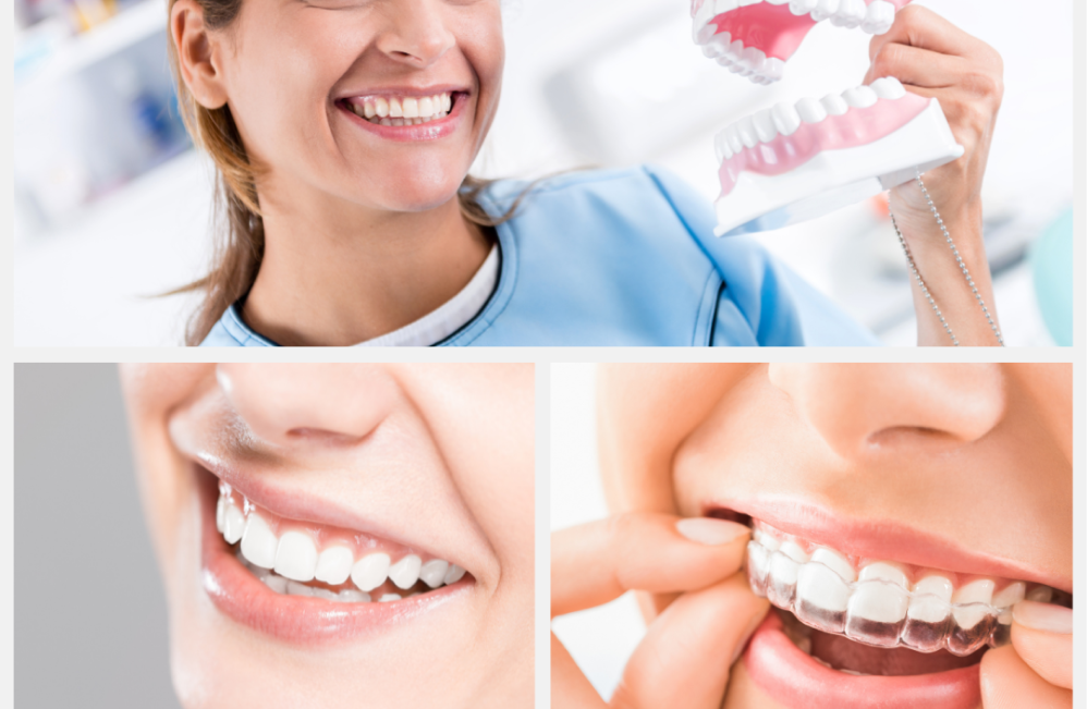 Dentist showing a dental model